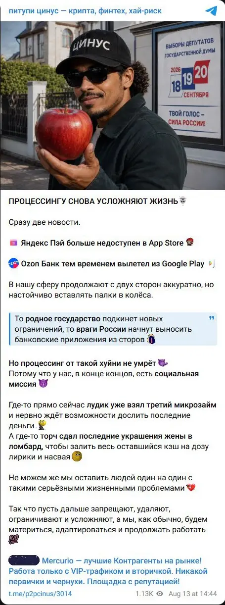 Публикация о процессинге и его предполагаемой социальной миссии