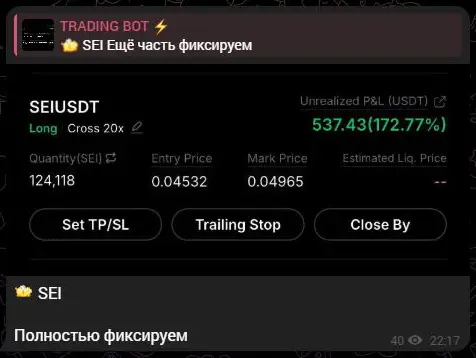 Полная фиксация SEI и процент, показанный в карточке позиции