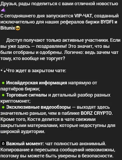 BORZ обещает рефералам инсайдерскую информацию и закрытые материалы